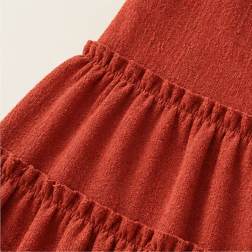 Rust Tiered Skort | Flowy Ruffle Mini Skirt with Built-In Shorts - Pockets & Drawstring Waist detail