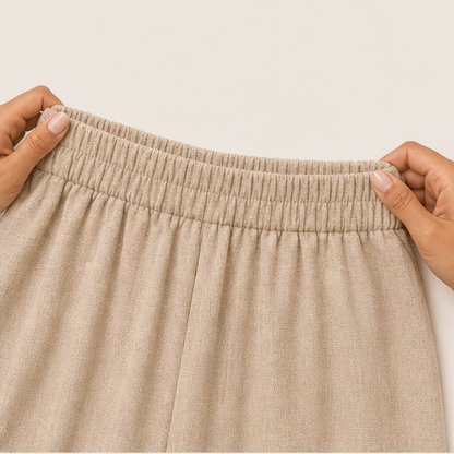 Beige Halter Neck Jumpsuit | Wide Leg Draped Style - Linen Blend Summer Playsuit detail