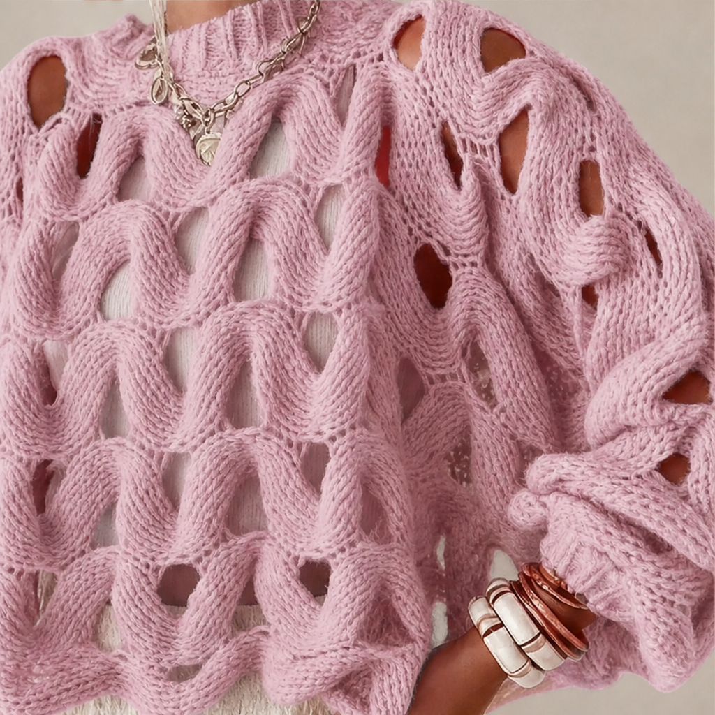 Black Cable Knit Jumper | Boho Hollow Out Balloon Sleeve Sweater - Oversized Spring Autumn Layer features