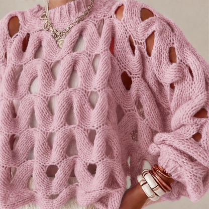 Black Cable Knit Jumper | Boho Hollow Out Balloon Sleeve Sweater - Oversized Spring Autumn Layer features