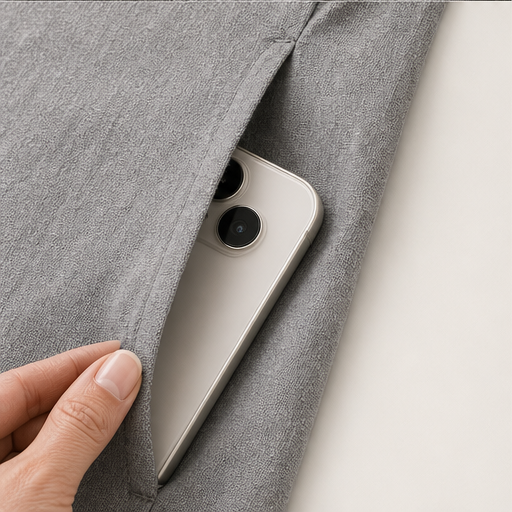Grey Sleeveless Midi Dress | Fake 2-Piece Linen Blend A-Line - Mock Layered Hem with Pockets detail