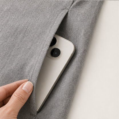 Grey Sleeveless Midi Dress | Fake 2-Piece Linen Blend A-Line - Mock Layered Hem with Pockets detail