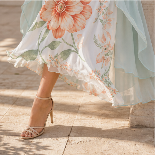 Coral Floral Swing Dress | Two-Piece Maxi Dress with Chiffon Cover-Up - Lace Detail detail
