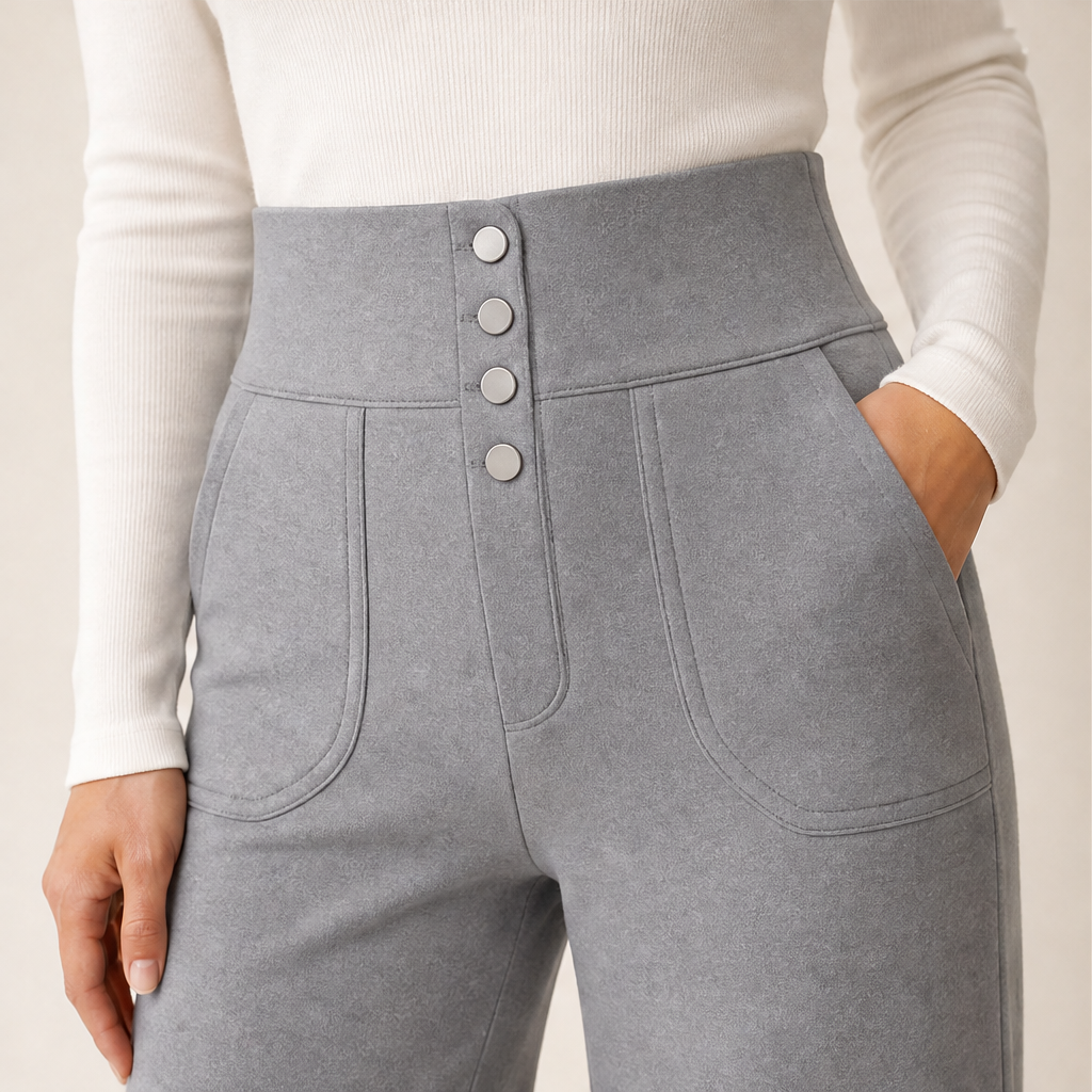 Black High Waist Stretch Trousers | Casual Wide Leg Pants for Women - Elasticated Drawstring Waist features