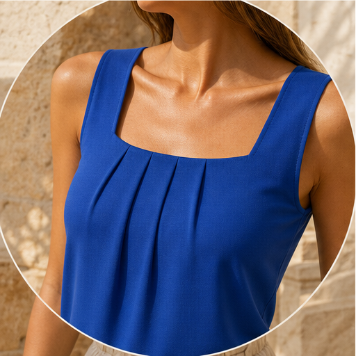 Black Square Neck Tank Top | Sleeveless Pleated Blouse - Breathable Summer Top for Women features
