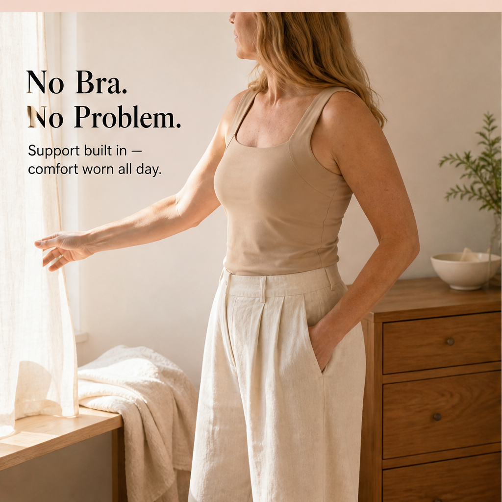 Aveline Women's Built-In Bra Square Neck Tank Top - Wire-Free Shaping Camisole with Comfort Support features