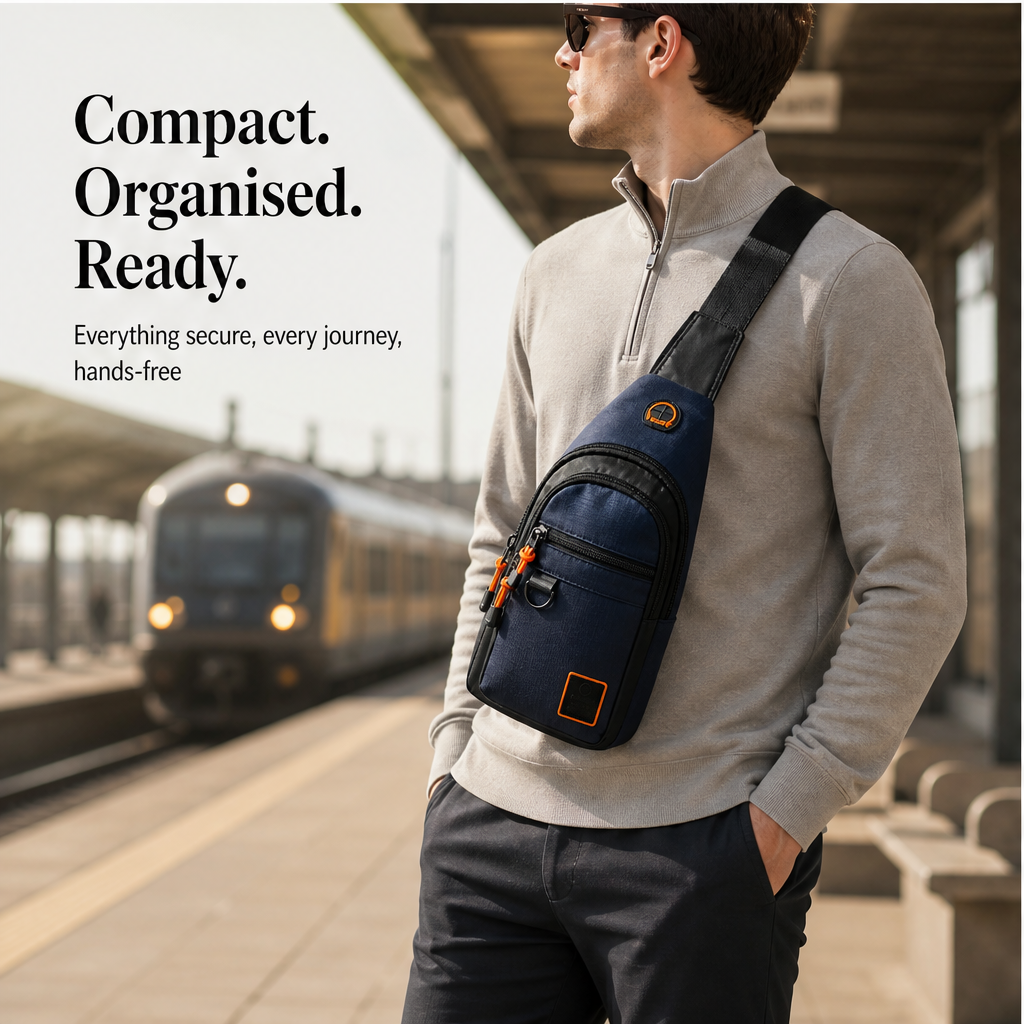 Navy Sling Bag | Waterproof Multi-Pocket Crossbody Bag - Anti-Theft Chest Bag for Men & Women features