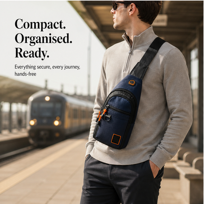 Navy Sling Bag | Waterproof Multi-Pocket Crossbody Bag - Anti-Theft Chest Bag for Men & Women features