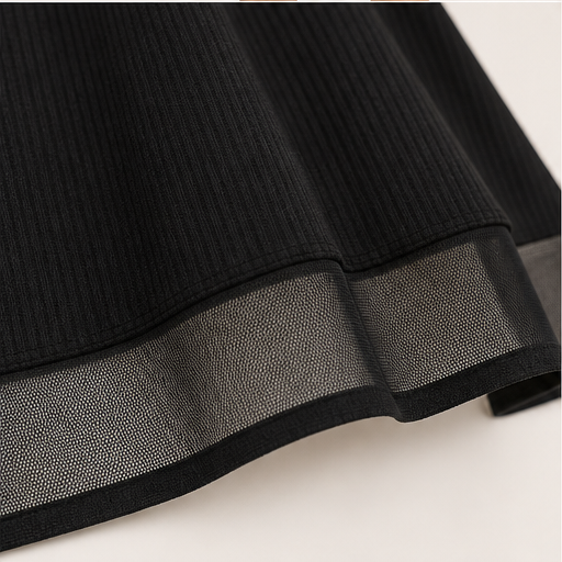 Black & White Colour-Block Midi Dress | Crew Neck Cold Shoulder - Ribbed Knit with Mesh Hem detail