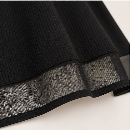 Black & White Colour-Block Midi Dress | Crew Neck Cold Shoulder - Ribbed Knit with Mesh Hem detail