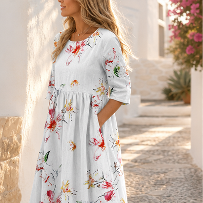 Blue Floral Wide Leg Trousers | Women's High-Waisted Palazzo Pants - Elegant Print with Pockets features