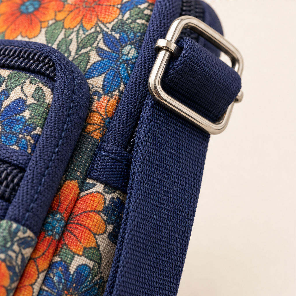 Floral Mini Crossbody Bag | Phone Bag with Armband Strap - 3 Zip Compartments detail