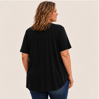 Black Fake Two Piece Top | Colour-Block Layered Look Blouse - Short Sleeve Cardigan Style detail