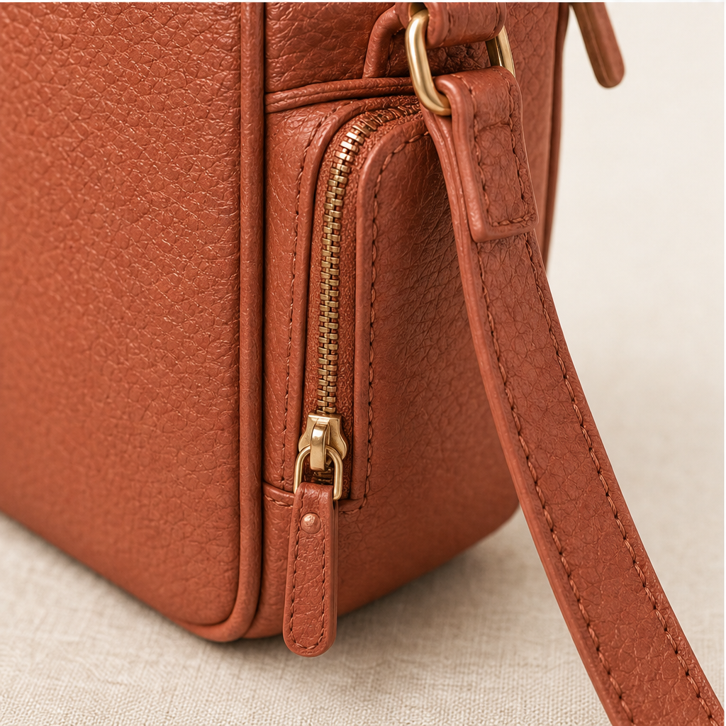 Terracotta Crossbody Leather Bag | Women's Shoulder Bag with Adjustable Strap - Multi-Pocket Design detail