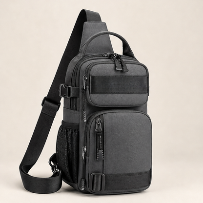 Olive Green Crossbody Sling Bag | Multifunctional Chest Bag with Adjustable Strap - Oxford Fabric Grey