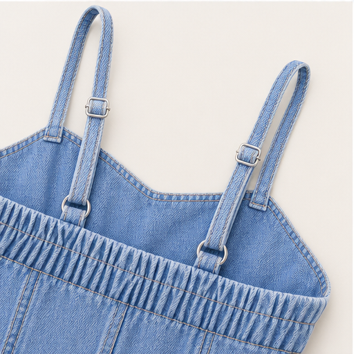 Denim Wide Leg Jumpsuit | Spaghetti Strap Button-Front Style - High Waist for Women detail
