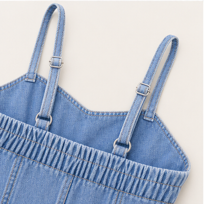 Denim Wide Leg Jumpsuit | Spaghetti Strap Button-Front Style - High Waist for Women detail