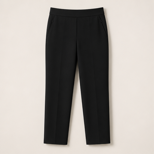 Black High-Waisted Ankle Trousers | Fitted Zip-Pocket Stretch Trousers for Women Black