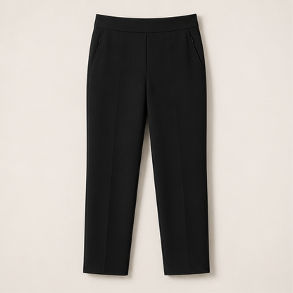Black High-Waisted Ankle Trousers | Fitted Zip-Pocket Stretch Trousers for Women Black