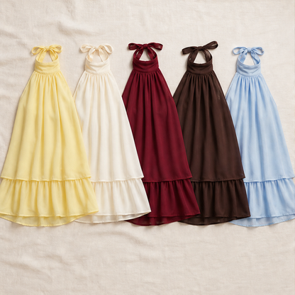 Marisol Women's Flowy Halter Drop-Waist Mini Dress - Backless Tiered Chiffon Summer Dress features