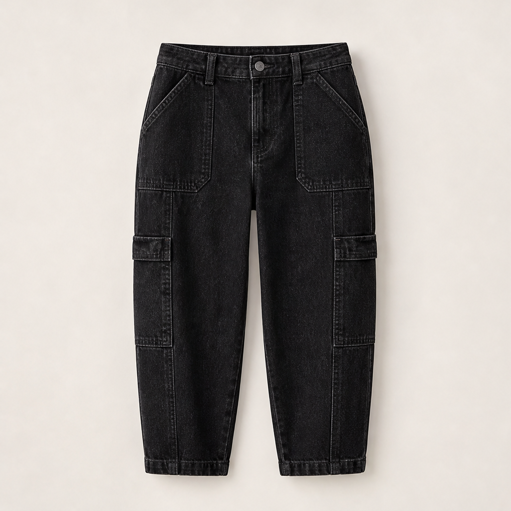 Light Blue Denim Cropped Jeans | Stretchy Cargo Capri Trousers for Women - Cropped Length Black Denim