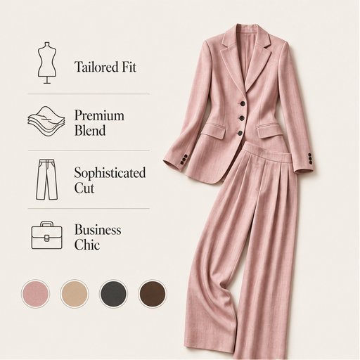 Pink Blazer and Trouser Set | Women's Two-Piece Suit - Tailored Wide Leg Workwear features