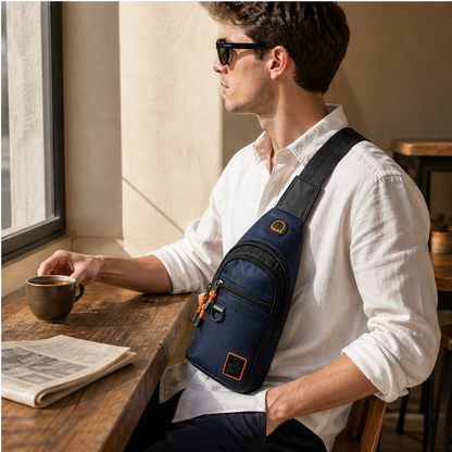 Navy Sling Bag | Waterproof Multi-Pocket Crossbody Bag - Anti-Theft Chest Bag for Men & Women features