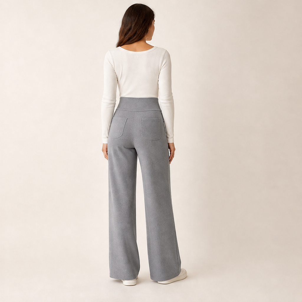 Black High Waist Stretch Trousers | Casual Wide Leg Pants for Women - Elasticated Drawstring Waist features