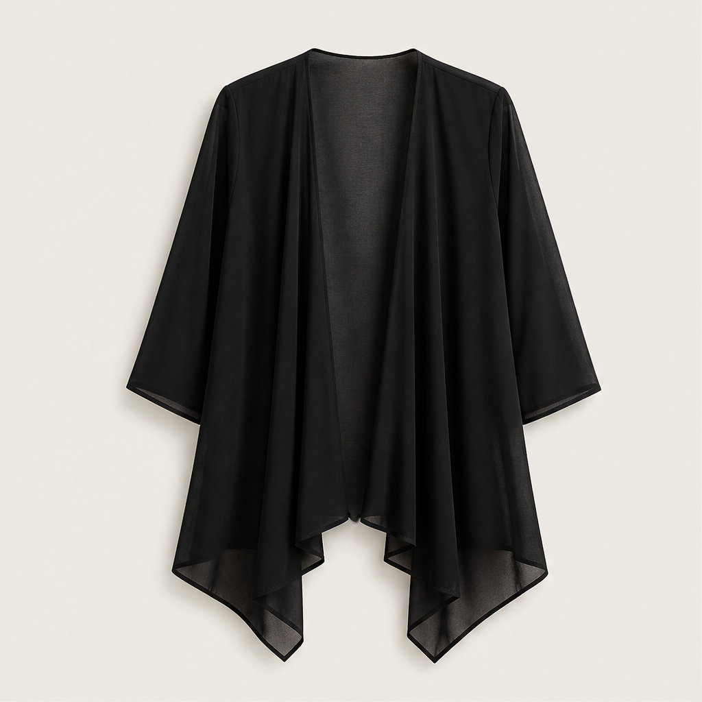 Black Chiffon Cardigan | Lightweight Open Front Cover-Up - Waterfall Drape for Women Black