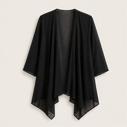 Black Chiffon Cardigan | Lightweight Open Front Cover-Up - Waterfall Drape for Women Black