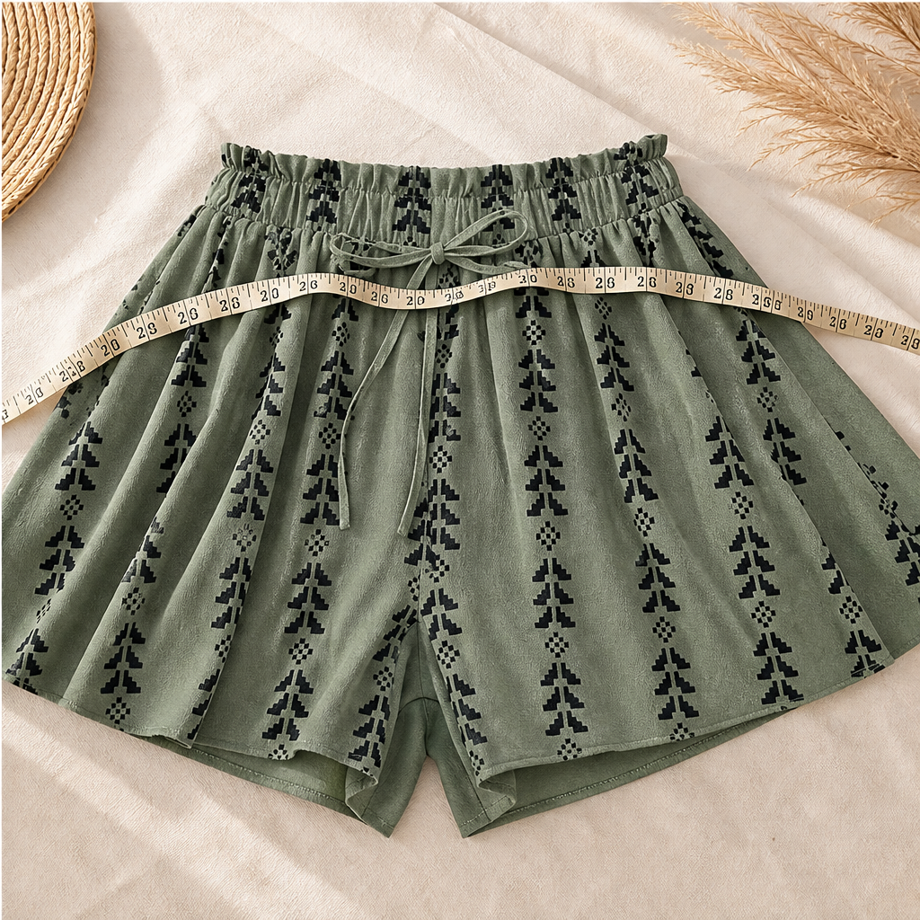 Marisol Women's Bohemian High Waist Print Shorts - Paperbag Waist Wide Leg Flowy Boho Shorts features