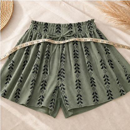 Marisol Women's Bohemian High Waist Print Shorts - Paperbag Waist Wide Leg Flowy Boho Shorts features