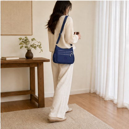 Navy Nylon Crossbody Bag | Lightweight Multi-Pocket Shoulder Bag for Women - Water-Resistant features