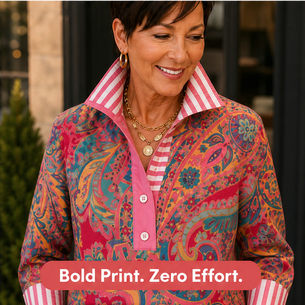Pink Paisley Two-Piece Set | Contrast-Stripe Wide-Leg Trouser & Top - Women's Matching Set features