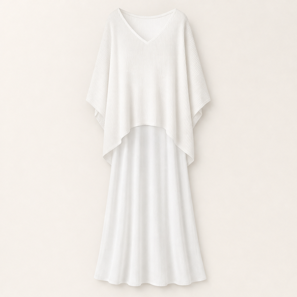 Black Cami Maxi Dress & Cover-Up Top Set | Two-Piece Boho Outfit - Batwing Knit Topper with Slip Dress White
