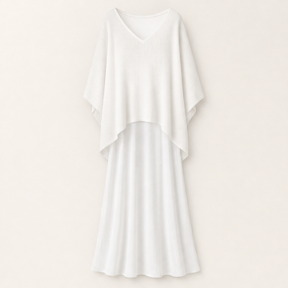 Black Cami Maxi Dress & Cover-Up Top Set | Two-Piece Boho Outfit - Batwing Knit Topper with Slip Dress White