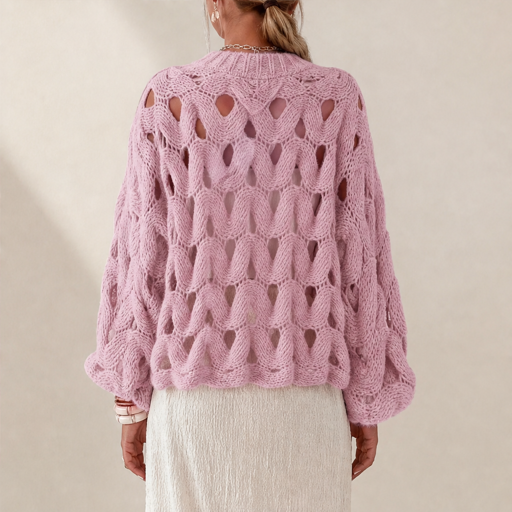 Black Cable Knit Jumper | Boho Hollow Out Balloon Sleeve Sweater - Oversized Spring Autumn Layer features