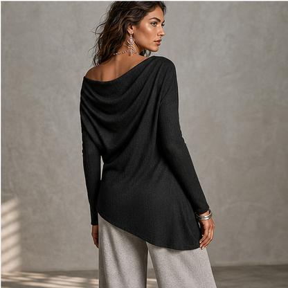 Black Cowl Neck Two Piece Set | Off Shoulder Top & Wide Leg Trousers - Women's Matching Outfit features