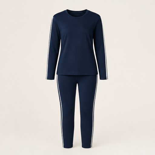 Black Two Piece Loungewear Set | Casual Long Sleeve Top & Leggings - Side Stripe Tracksuit Navy
