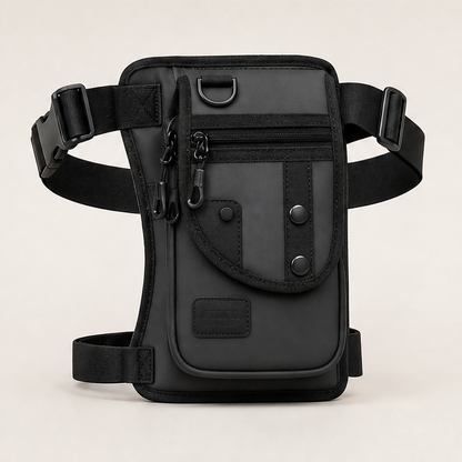 Black Leg Bag | Oxford Fabric Utility Thigh Bag for Travel - Adjustable Waist & Leg Straps Grey