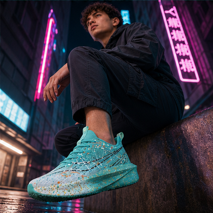 Black Glow-in-the-Dark Splatter Sneakers | Luminous Casual Trainers - Breathable Mesh features