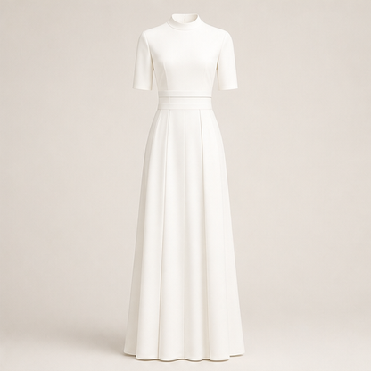 Black White Striped Maxi Dress | Mock Neck Formal Gown - Short Sleeve Colour Block Evening Dress White
