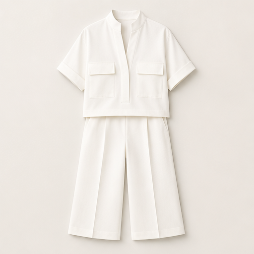 White Tailored Two-Piece Set | Short Sleeve Top & Wide-Leg Culottes - Smart Casual Matching Set White