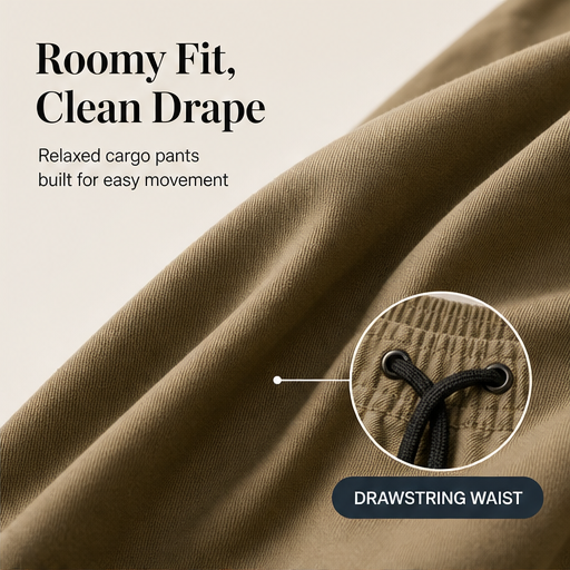 Khaki Cargo Trousers | Relaxed Fit Stretch Utility Pants - Women's Wide Leg with Pockets features