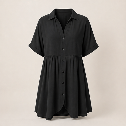 Marlowe Women's Short Sleeve Babydoll Dress - Button Down Shirt Dress with Pockets Black
