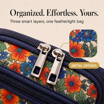 Floral Mini Crossbody Bag | Phone Bag with Armband Strap - 3 Zip Compartments features