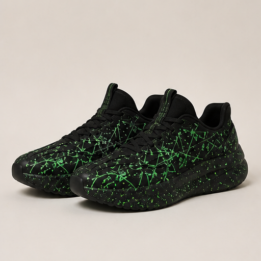 Black Glow-in-the-Dark Splatter Sneakers | Luminous Casual Trainers - Breathable Mesh Black