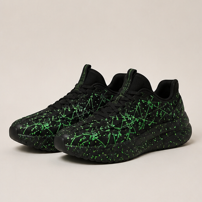 Black Glow-in-the-Dark Splatter Sneakers | Luminous Casual Trainers - Breathable Mesh Black