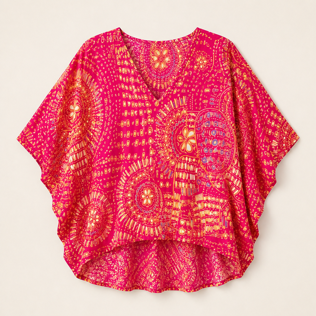 Fuchsia Floral Print Dolman Top | V-Neck Boho Blouse for Women - Batwing Sleeve Fuchsia