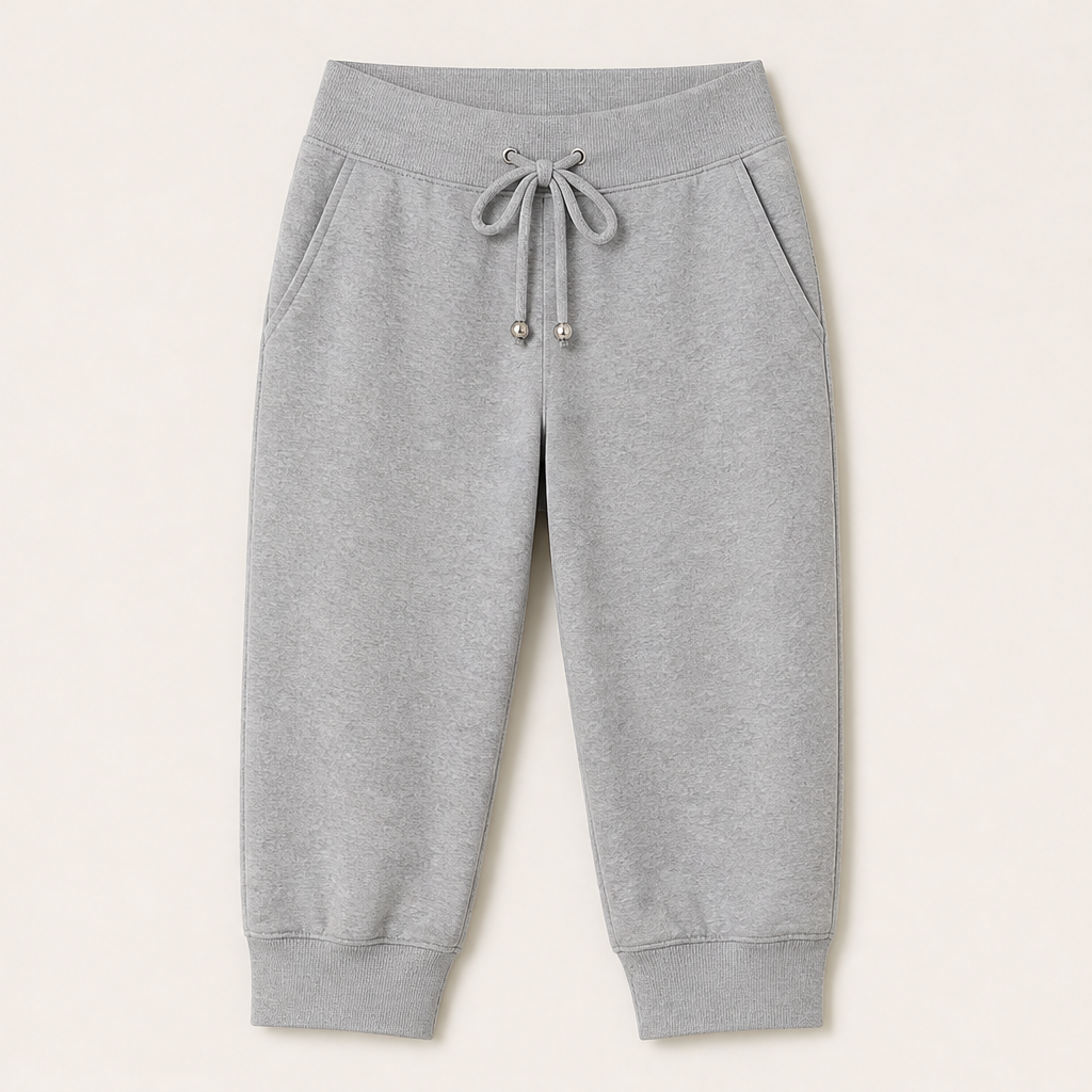 Navy Cropped Jogging Pants | Capri-Length Joggers with Pockets - Elastic Cuffs & Drawstring Waist Grey